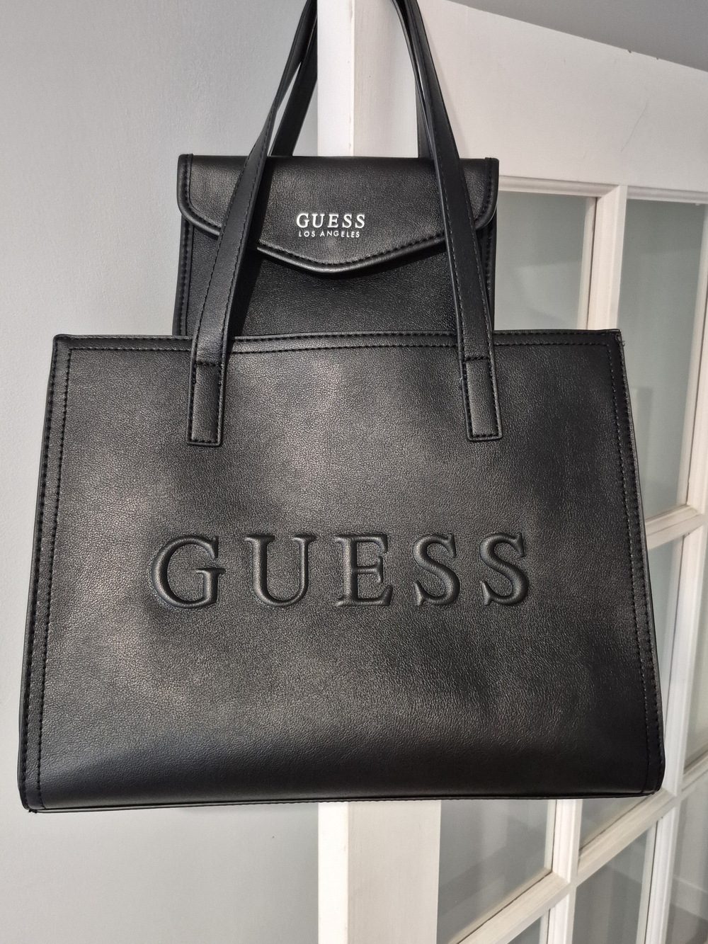 GUESS Factory Briar Tote 2-Piece Set Black — Like New Purse & Clutch